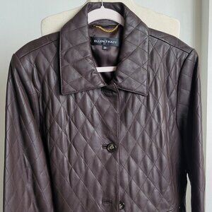 NWT **ELLEN TRACY MAHOGANY QUILTED LEATHER COAT (Plus Size: 2X)